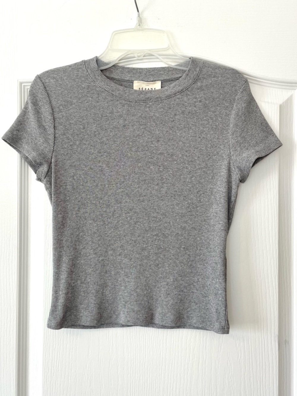 Sezane Heather Gray Ribbed Crewneck Tee